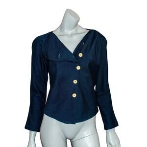 Chic Navy Button-Front Women's Blouse